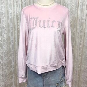Juicy Couture Pink‎ Velour Long Sleeve Rhinestone Top Pajamas Womens M Y2K